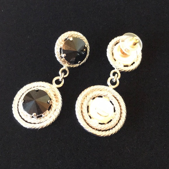Italian Swarovski Crystal Earrings Black & Silver - Picture 2 of 2